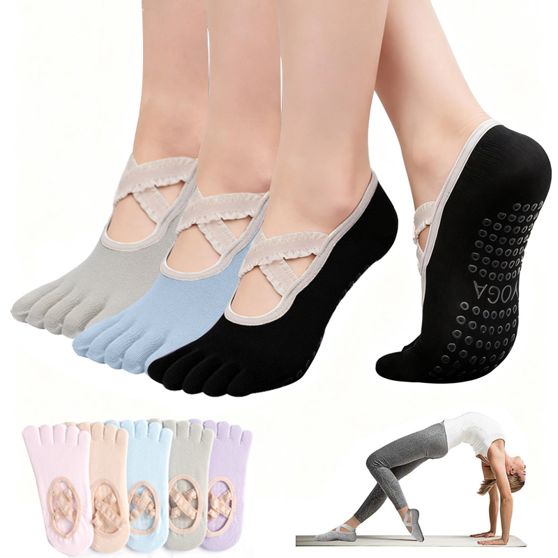 Fitness Yoga Pilates - Rutschfeste Damen-Pilates-Socken mit Spitzenbandage, Yoga-Socken, Sport-Fitness-Atmungsaktive