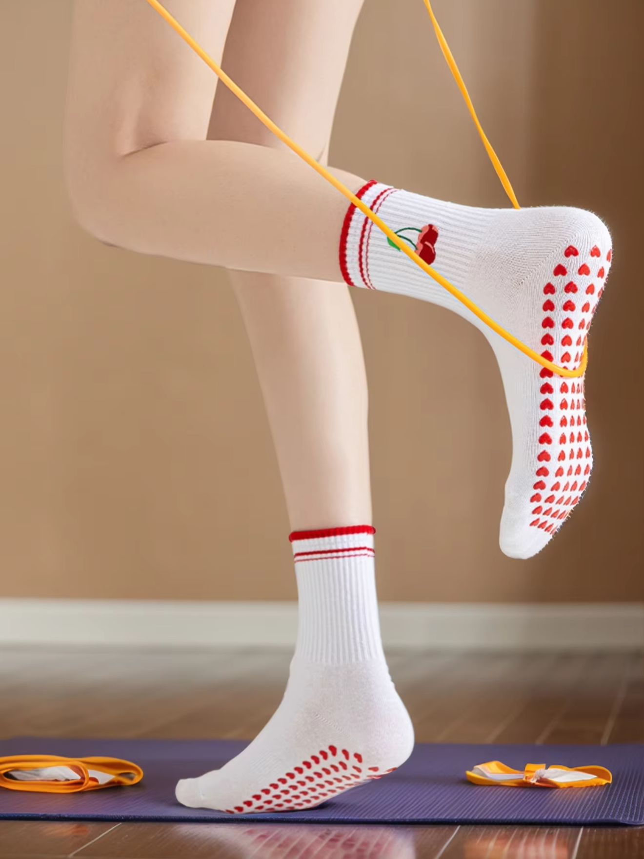 Pilates Yoga &A - 1 Paar grenzübergreifende professionelle Yoga-Socken, Baumwoll-Riemchen-Silikon-Anti-Rutsch-Pilates-Fitness-Tanz-Bodensocken